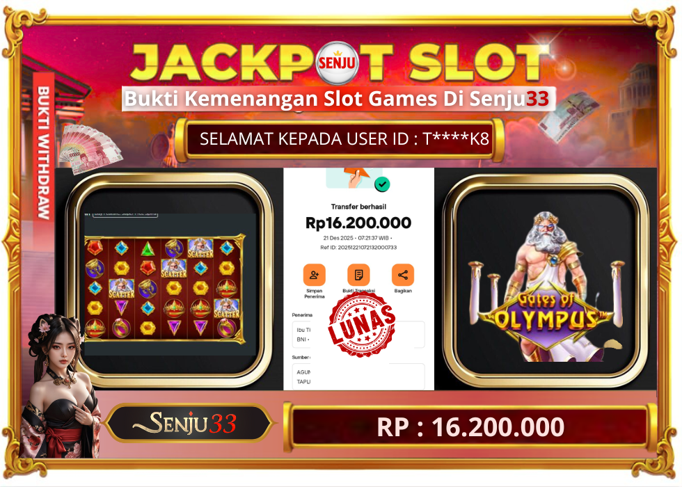 🎰 SENJU33 JACKPOT SLOT Rp. 16.200.000 LUNAS 🎉
