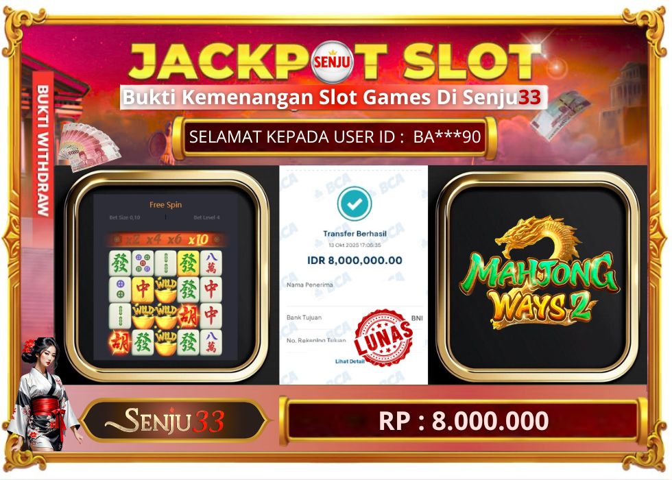 🎰 SENJU33 JACKPOT SLOT Rp. 8.000.000 LUNAS 🎉